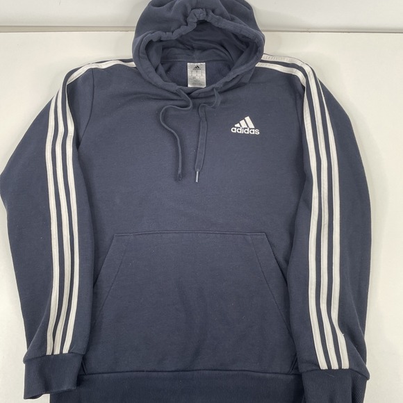 Adidas Men's 3 Stripe Blule Hoodie Pullover Long Sleeve Size Medium - Picture 1 of 9